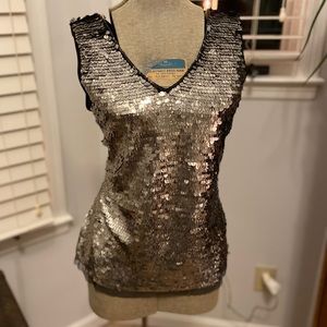 Fabulous Cache Silver Sequin Tank Dressy Top L